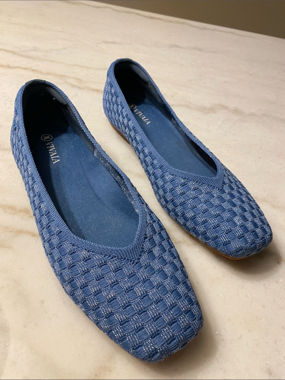 Vivaia Square-Toe Margot V-Cut Flats Margot 3.0 Blue Woven Ballet Flats